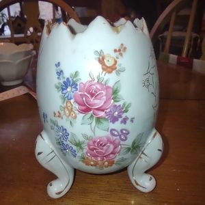 Antique Inarca 3 footed hand painted flower egg decorative numbered